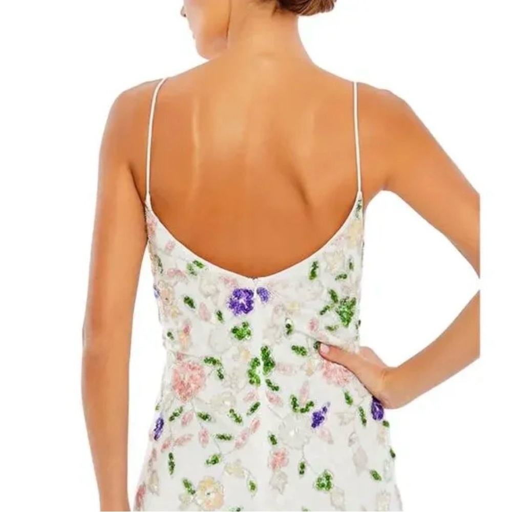 Mac Duggal Embellished Lace Sleeveless Sequin Floral Gown White - Picture 3 of 6